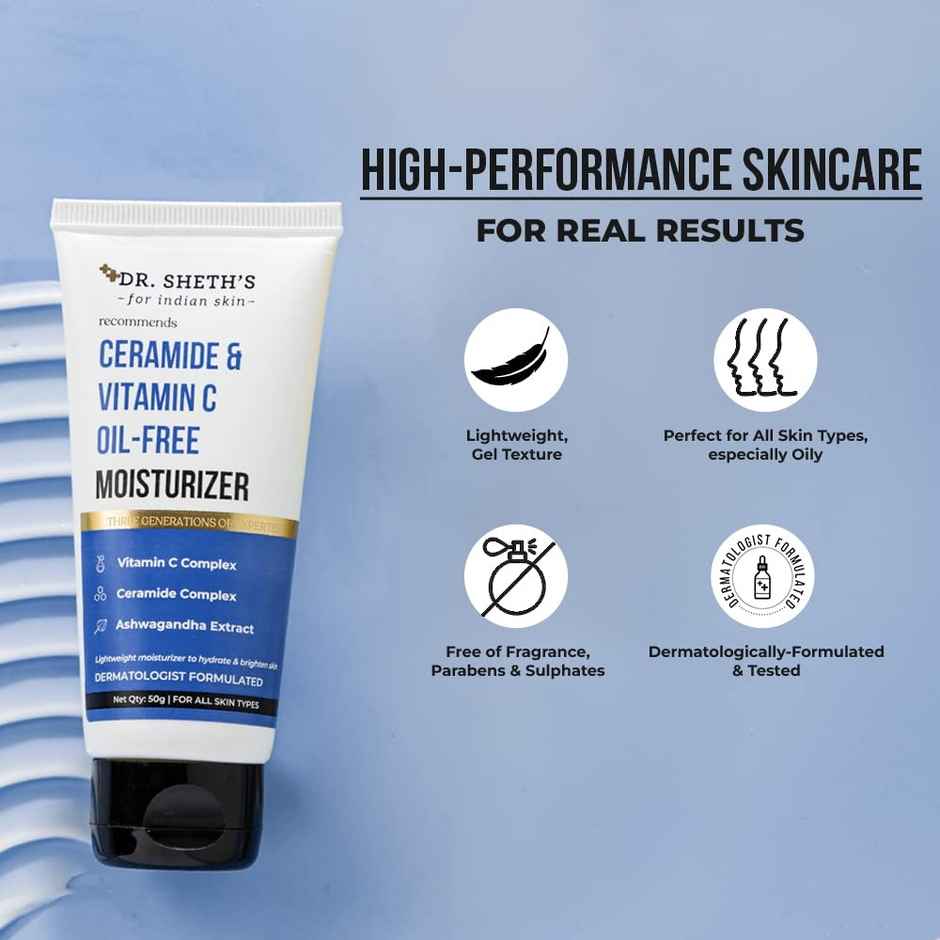 Dr. Sheth's Ceramide & Vitamin C Oil - Free Moisturizer to Hydrate, Brighten Skin