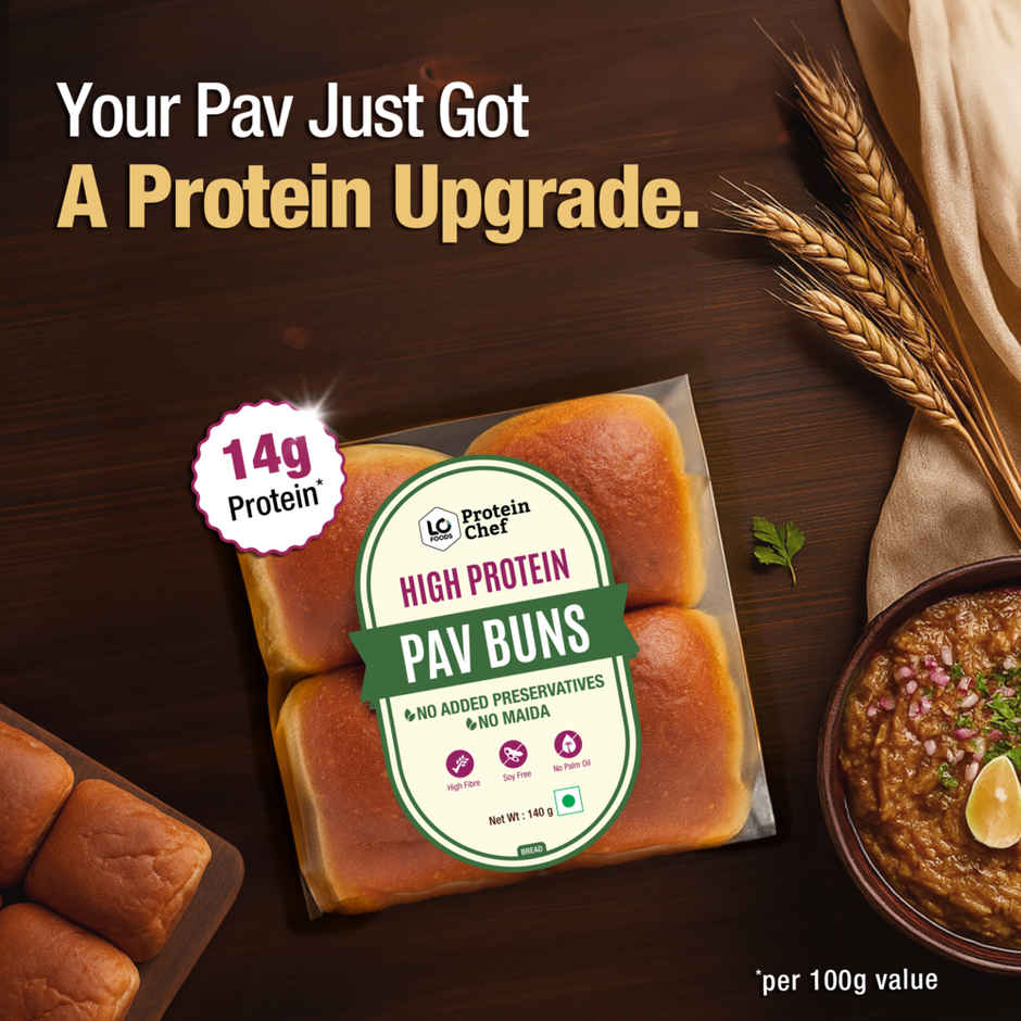 Protein Chef High Protein Pav Bun (Zero Maida, Multigrain) - Made with MP Sharbati Wheat