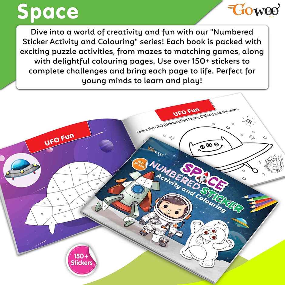 Space Numbered Sticker Activity and Colouring Book for Age 3+ Kids - Sticker Book for Young Kids