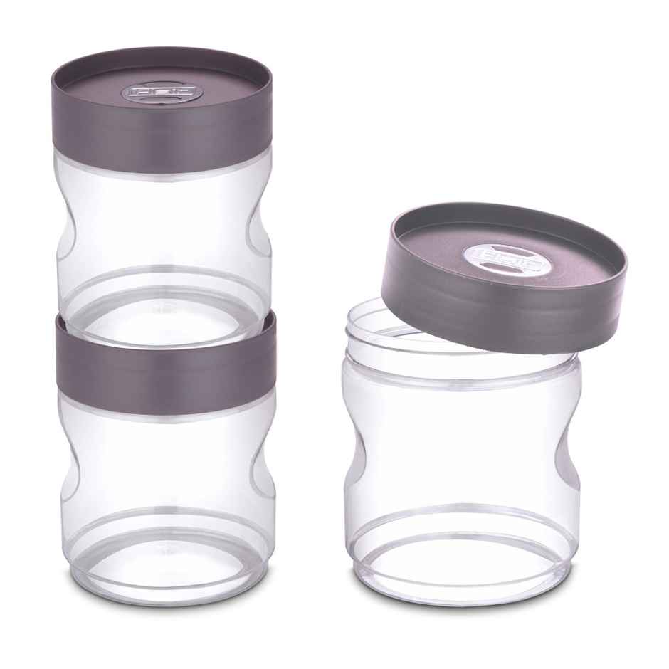 Flair Plastic Stackup Pet Jar Set Of 3 Pcs 1000 ml (Brown), Transparent