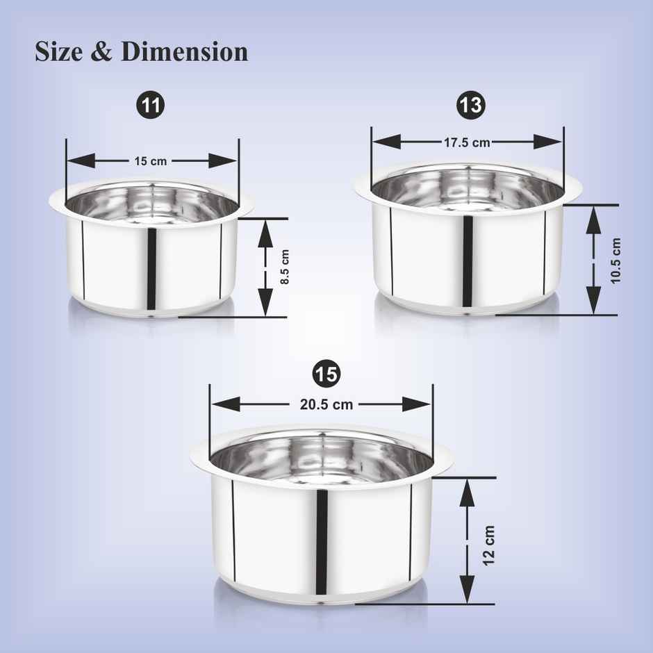 Steelera Stainless Steel Flat Bottom Tope / Cookware | Food Safe | 1.4 L, 2.4 L and 3.5 L