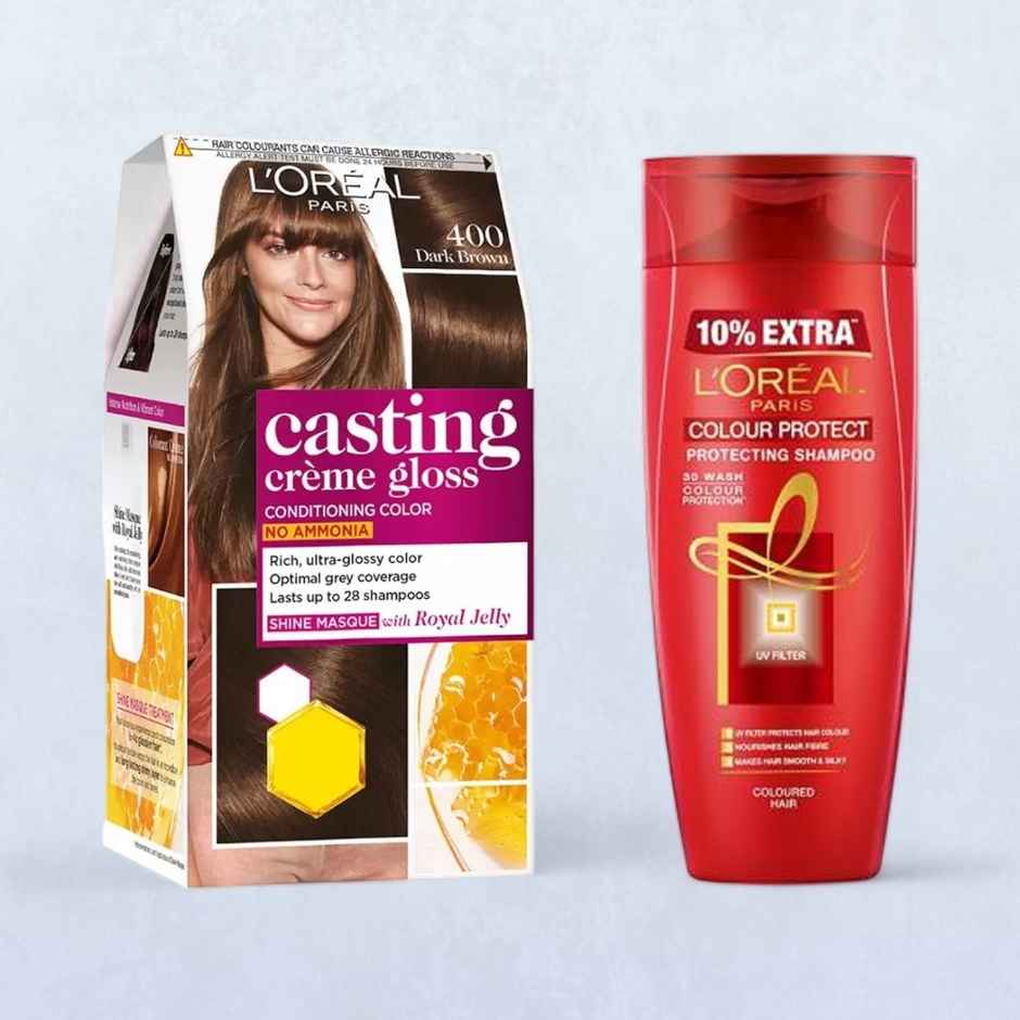 L'Oreal Paris Casting Creme Gloss Hair Color (Dark Brown 400)(159ml) & L'Oreal Paris Color Protect Shampoo(340ml) Combo
