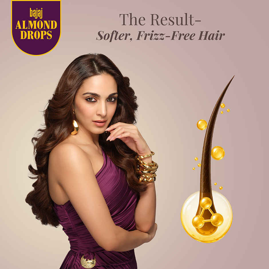 Bajaj Almond Drops Hair Serum with Almond Oil & Vitamin E, Nourishes Dry & Frizzy Hair up to 48 hrs