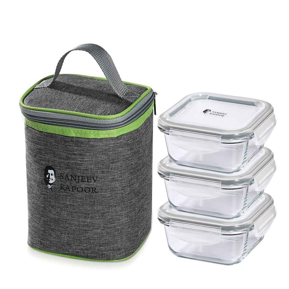 Sanjeev Kapoor Boston Square Lunch Box 3 x 400 ml - Set Of 3 Pcs With Bag