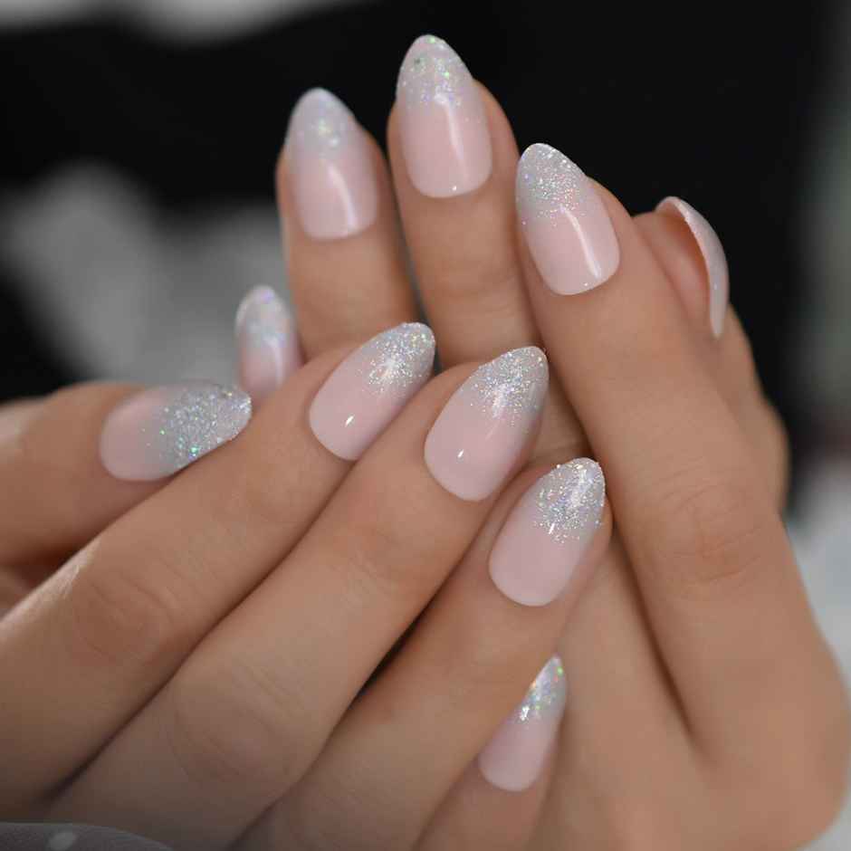 Gush Beauty Nailed It Reusable Luxury Press On Nails | Short Round | Aura | Nude & Silver