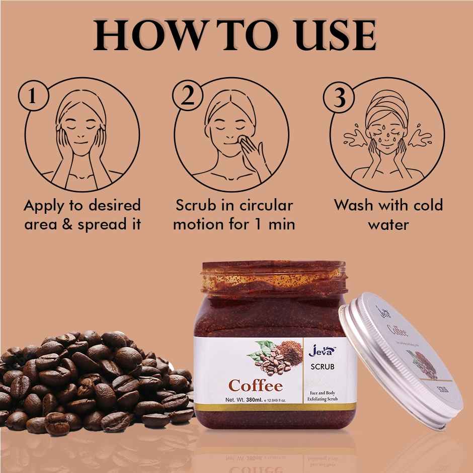 Jeva Coffee Face & Body Exfoliating Gel Scrub - Removes Dead Skin & Dullness