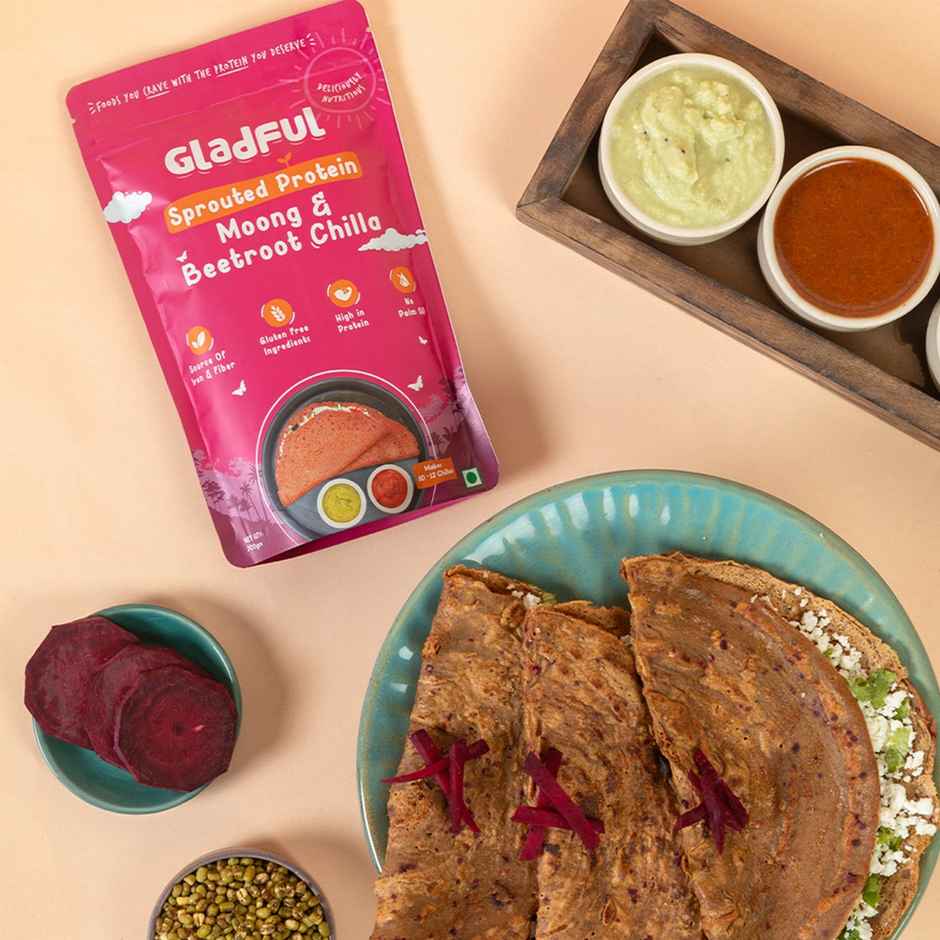 Gladful Beetroot Protein Sprouted Lentils and Millets Instant Chilla Mix(200.0 gms), Gladful Spinach Protein Sprouted Lentils and Millets Instant Chilla Mix(200.0 gms) & Gladful Achari Instant Chilla(200.0 gms) Combo