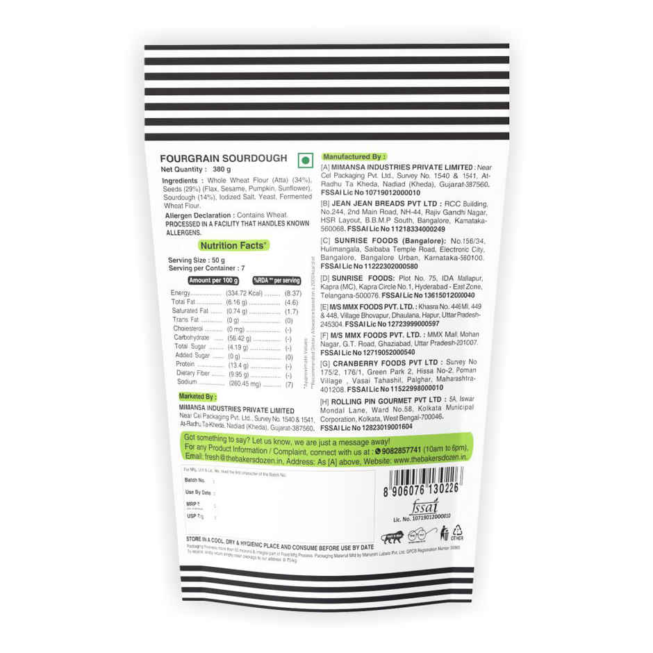 The Baker's Dozen Zero Maida Fourgrain Sourdough Bread | Artisan | Whole Wheat | High Protein bread