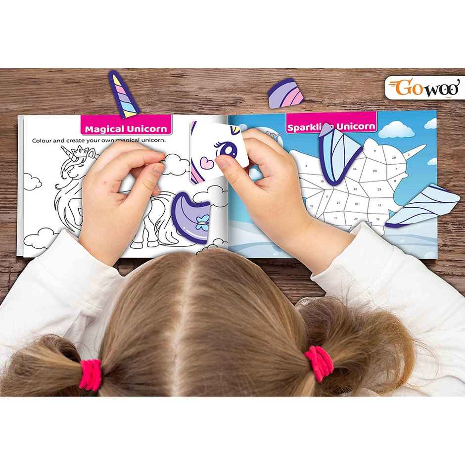 Unicorn Numbered Sticker Activity and Colouring Book for Age 3+ Kids - Kids Numbered Sticker Fun