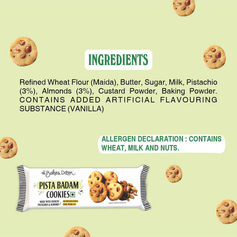 The Baker's Dozen Pista Badam Cookies | Premium Biscuit Handmade Cookies | Pista Biscuit