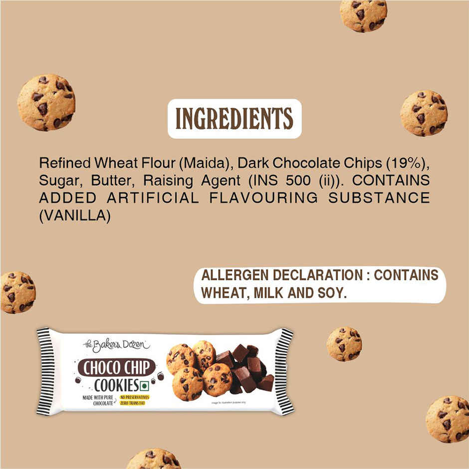 The Baker's Dozen Chocochip Cookies | Source of Protein & Fibre | Made with Dark Choco Chips