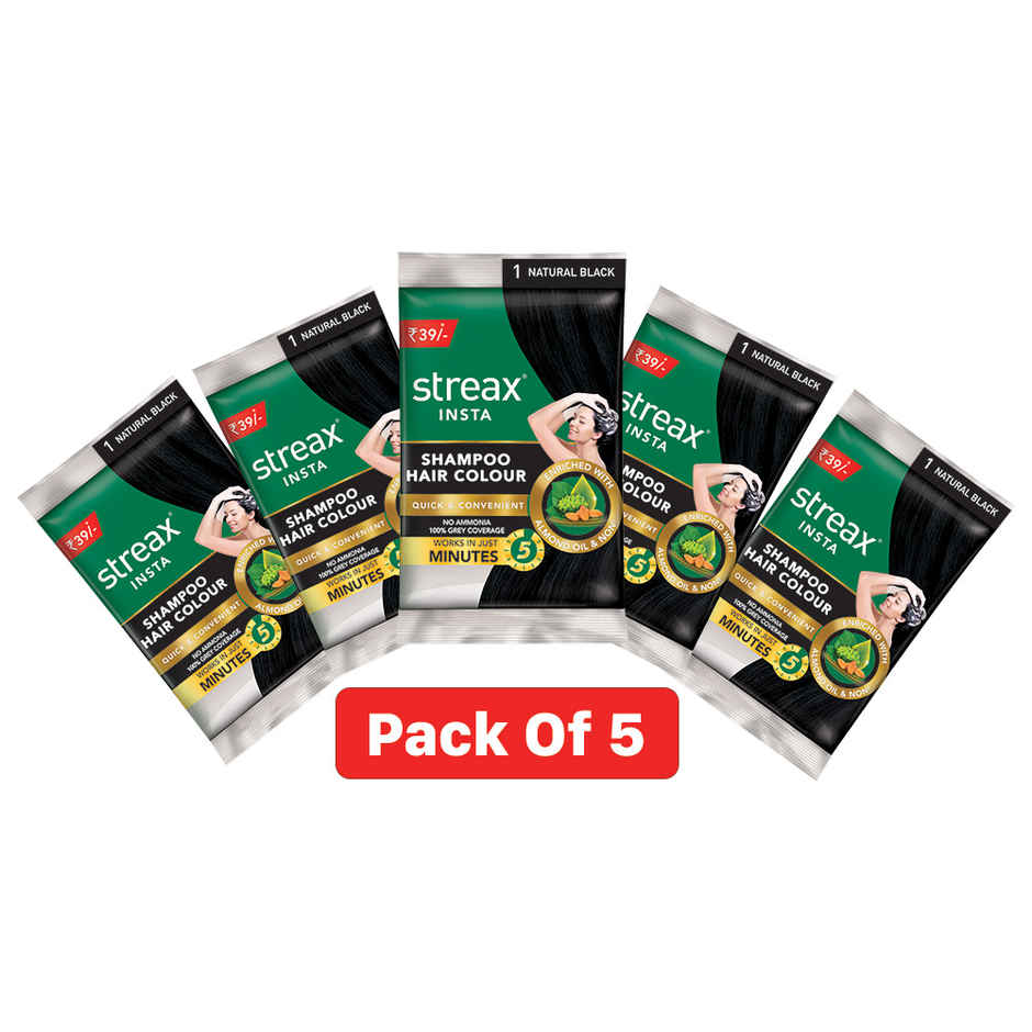 Streax Insta Shampoo Hair Colour for Women and Men- Natural Black | 100% grey coverage in 5 mins