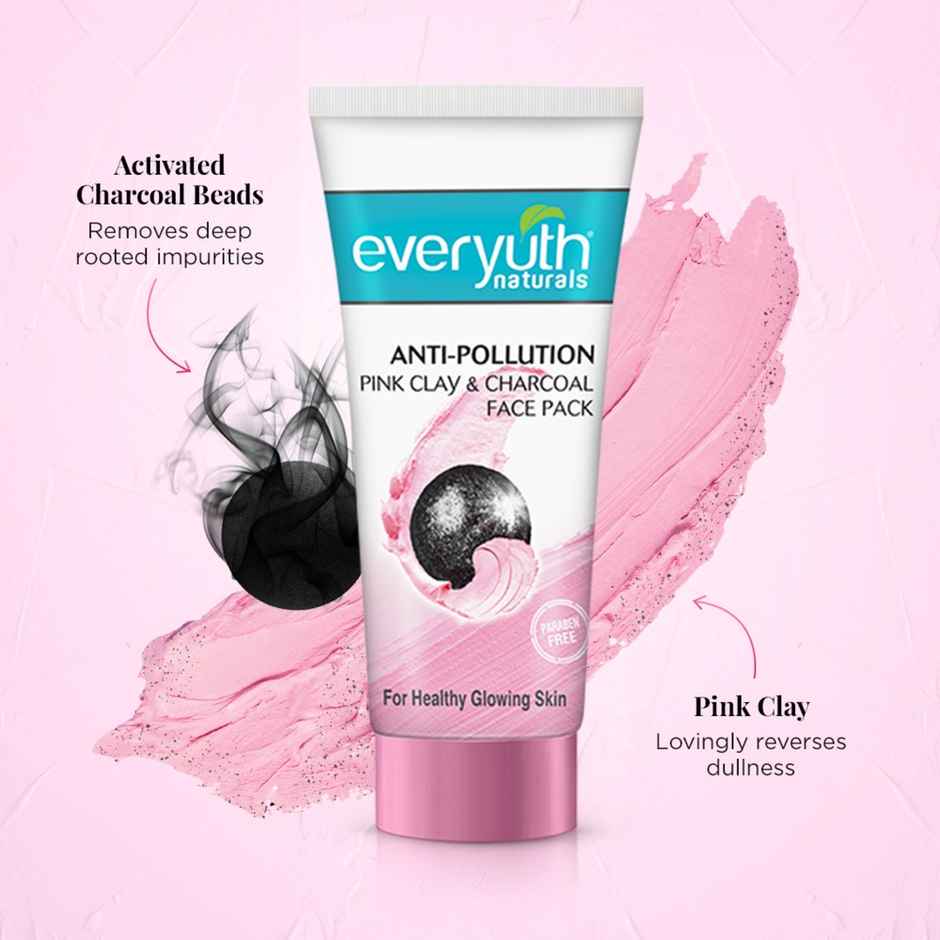 Everyuth Naturals Anti Pollution Pink Clay & Charcoal Face Pack | For all skin types (Oily/ Dry)
