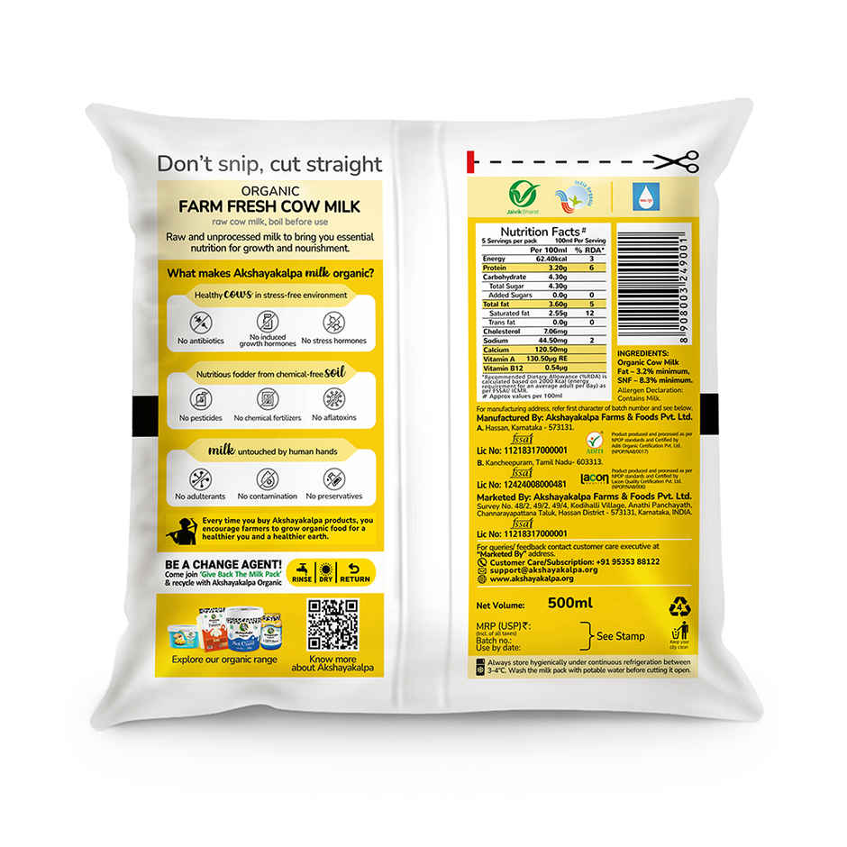 Akshayakalpa - Organic Farm Fresh Milk | Pouch