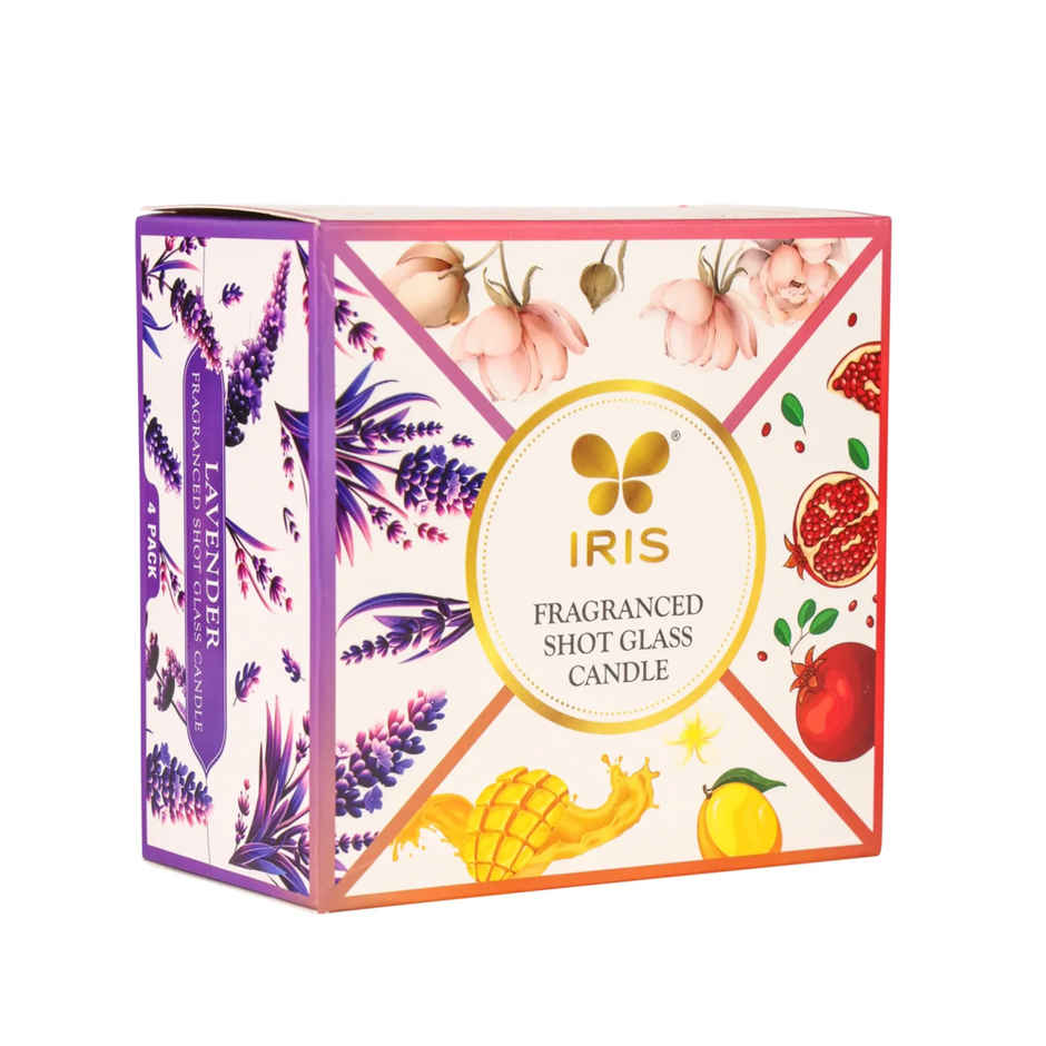 Shot Glass Candles | Damask Rose,Mango Sorbet,Peach & Pomegranate | Pack of 4 | IRIS