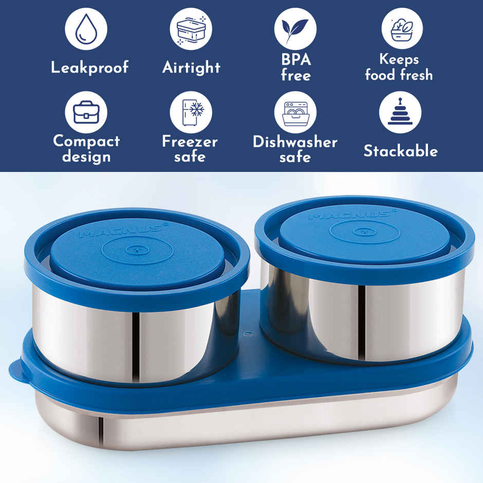 Magnus Fancy 3 Prime Steel Lunch Box Set With Stainless Steel Contianers And Stylish Carry Bag