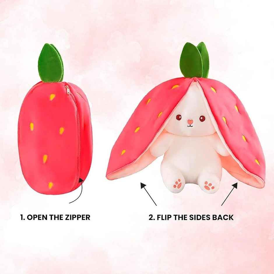 Dearjoy Rabbit In Strawberry Soft Toy Pink & White 28 cm