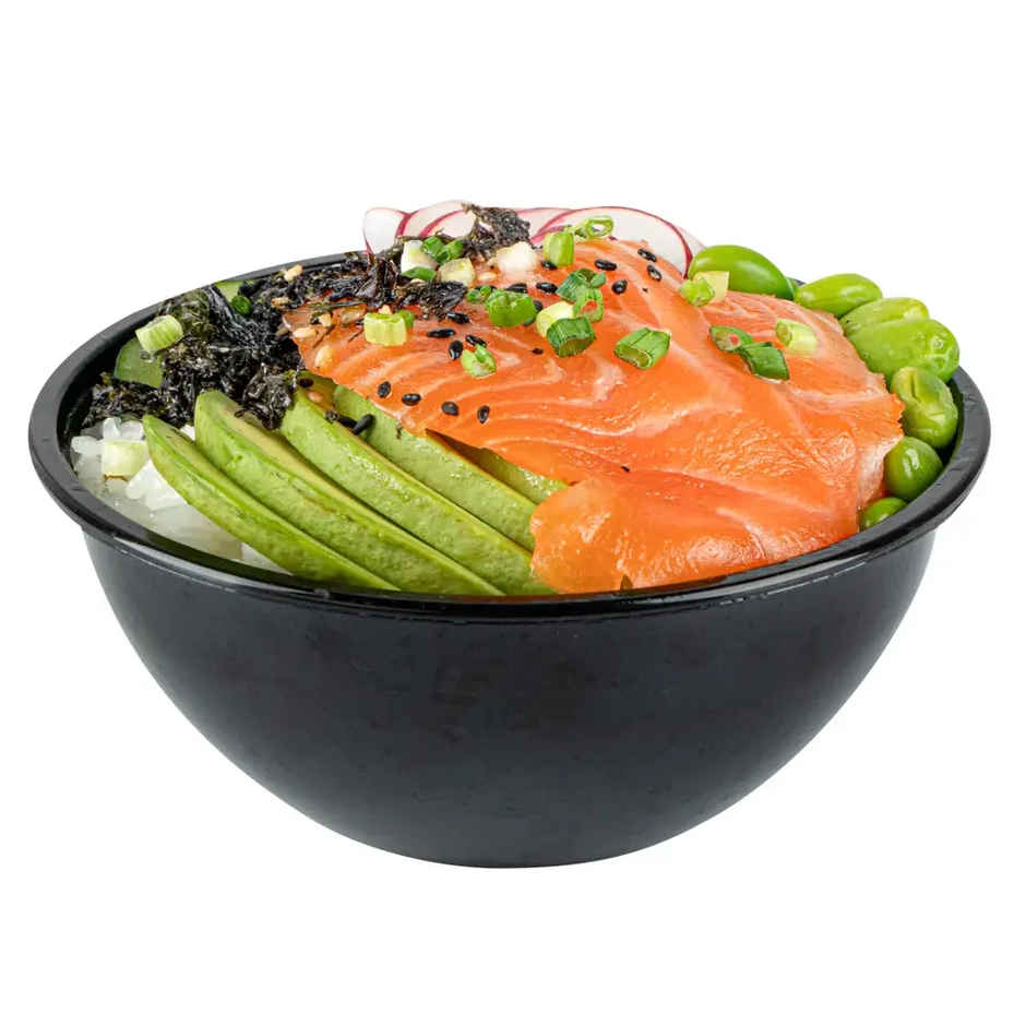 Disposable Salad Bowl with Lid | Black Transparent | 500 ml | Pack of 10 | Tempware