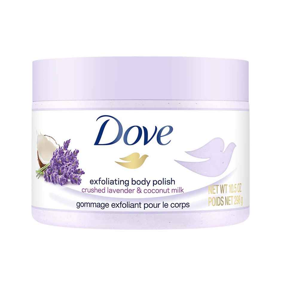 Dove Exfoliating Body Polish Scrub Crushed Lavender & Coconut Milk For Dry Skin
