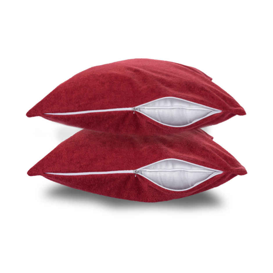 Wakefit Waterproof Pillow Protector | 28x18 in | Terry Cotton | Set of 2 | Maroon | Zipper Closure