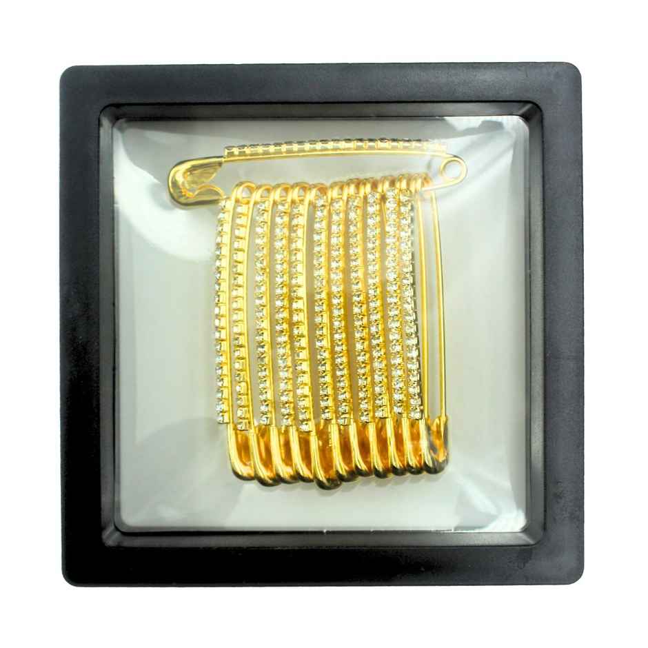 Golden Diamond Studded Saree Safety Pin