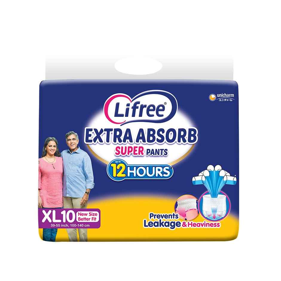 Lifree Super Extra Absorb Adult Diaper Pants Unisex | Waist (39-55 Inches) - XL