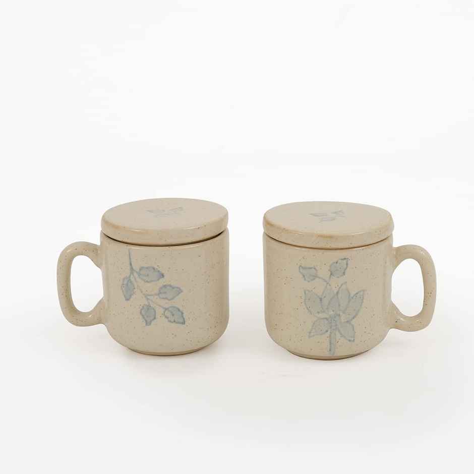 Ellementry Fiore Ceramic Mug Set of Two with Lid