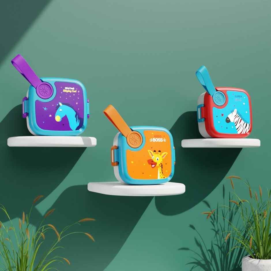 ReeQ Kids Lunch Box with Spoon | Cute Animal Print Bento | Leakproof Stainless Steel Inner Box