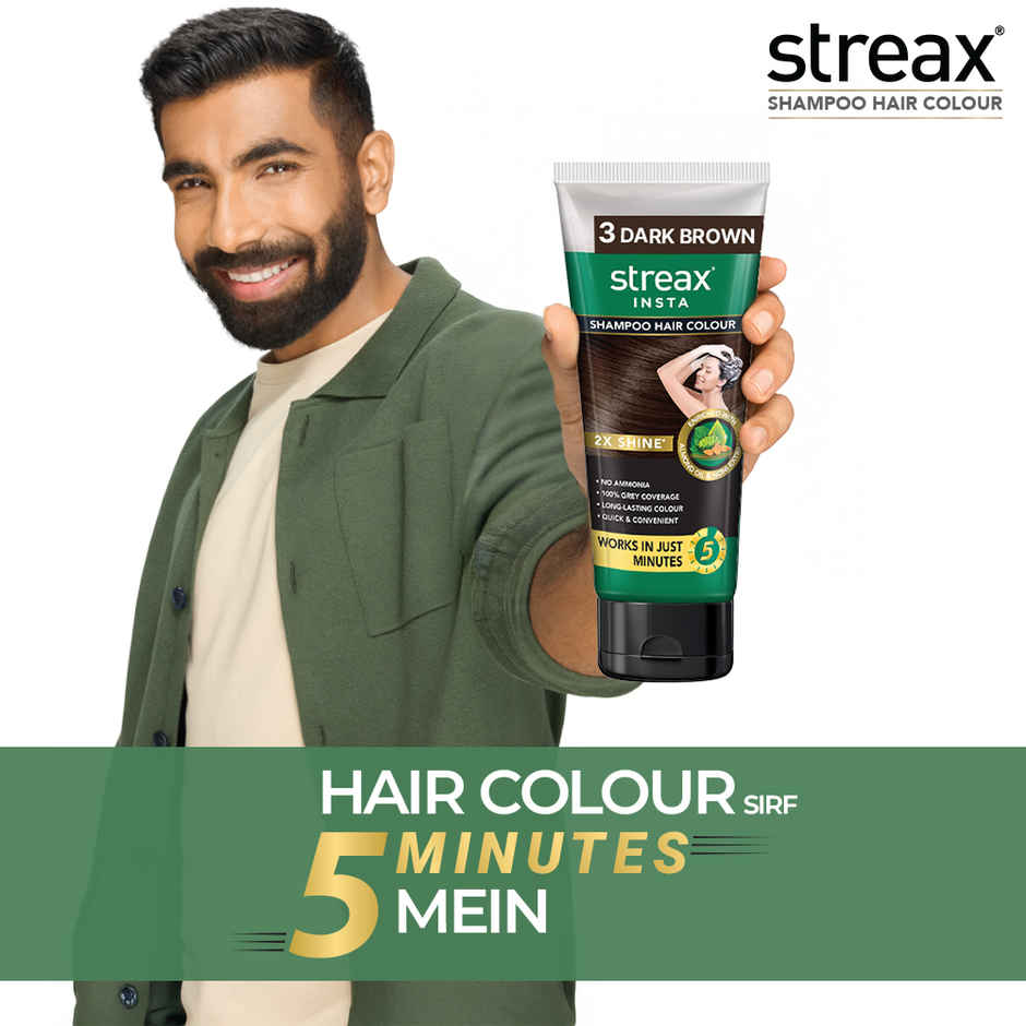 Streax Insta Shampoo Hair Colour - Dark Brown, Easy Diy- Squeeze Pack