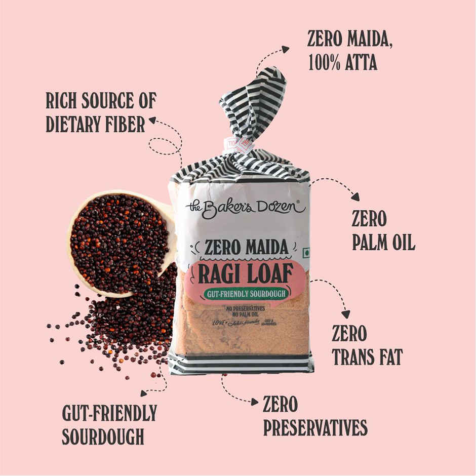 The Baker's Dozen Zero Maida Ragi Bread | Atta Bread (Not Brown) | Sandwich Bread | Healthy bread