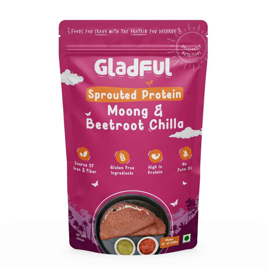 Gladful Beetroot Protein Sprouted Lentils and Millets Instant Chilla Mix(200.0 gms), Gladful Spinach Protein Sprouted Lentils and Millets Instant Chilla Mix(200.0 gms) & Gladful Achari Instant Chilla(200.0 gms) Combo