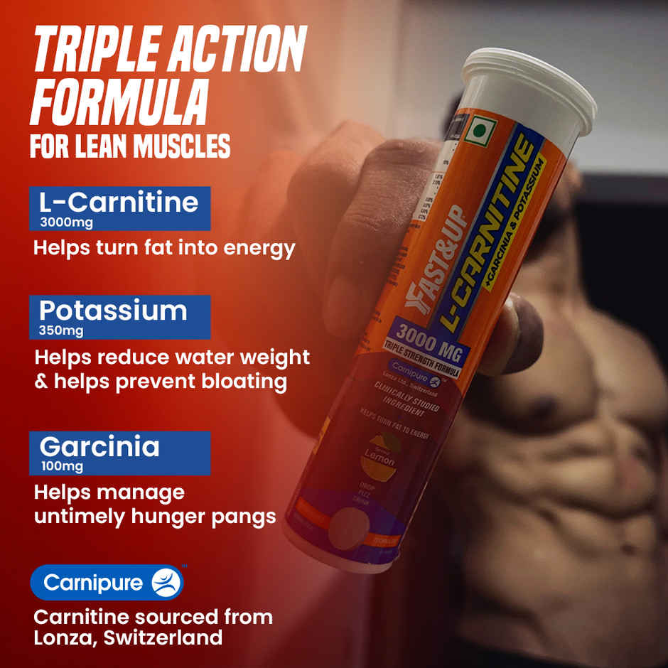 Fast&Up 3X Fat Burner L-Carnitine 3000Mg | Garcinia | Potassium, Sourced From Carnipure | Lemon