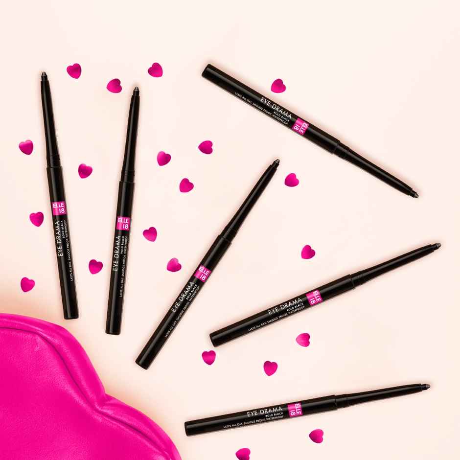 Lakme Elle 18 Eye Drama Kajal Super Black(0.35gms) & Lakme Eyeconic Eyeliner - Black | Waterproof(4.5ml) Combo