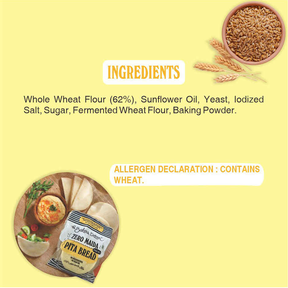 The Baker's Dozen Zero Maida Pita Bread |Whole wheat|Made with Gut Friendly Sourdough|Zero Palm Oil