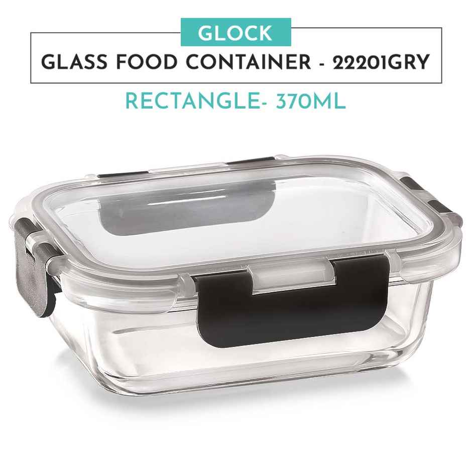 Magnus Glock 370 ml Rectangle Grey Borosilicate Glass Container With Detachable Lock