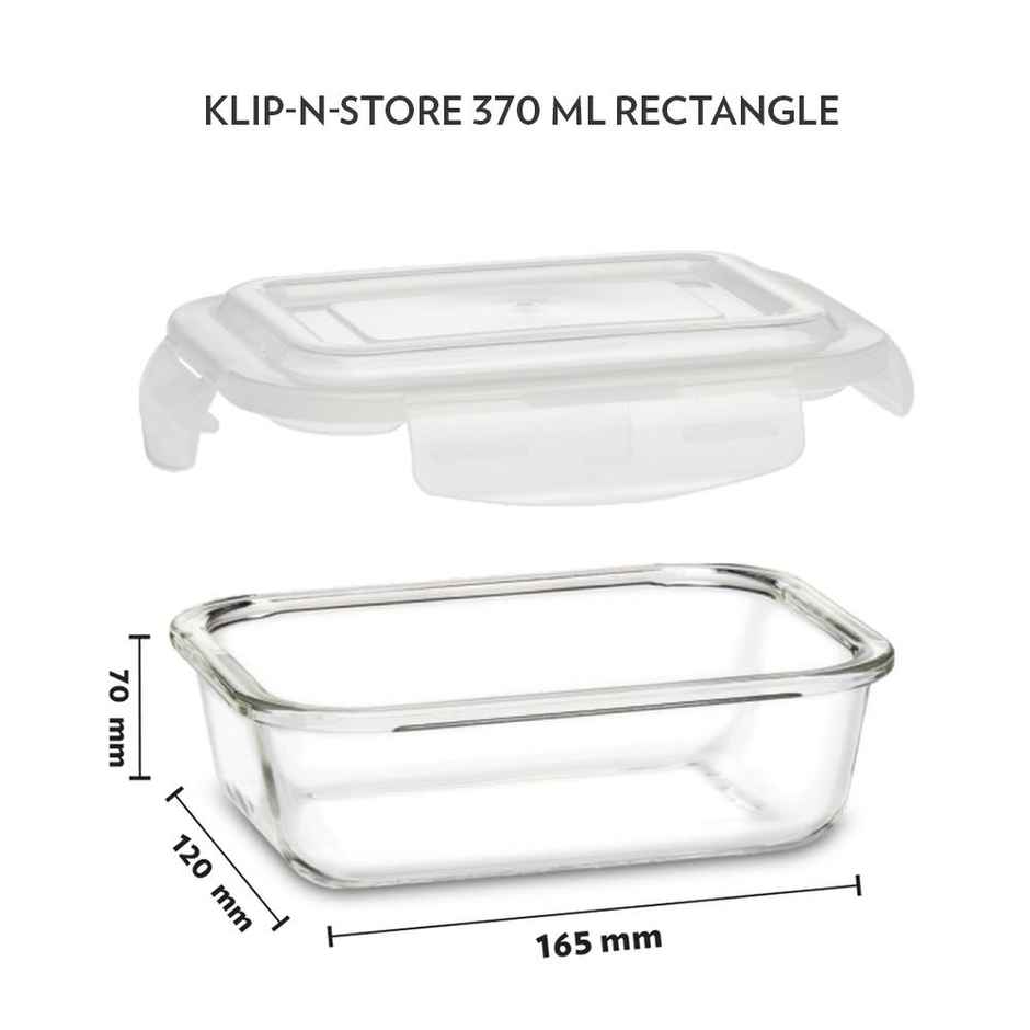 Borosil Klip N Store Storage Container With Airtight Lid (370 ml) | Borosilicate Glass