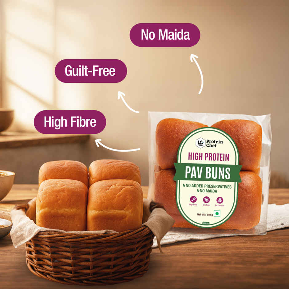 Protein Chef High Protein Pav Bun (Zero Maida, Multigrain) - Made with MP Sharbati Wheat