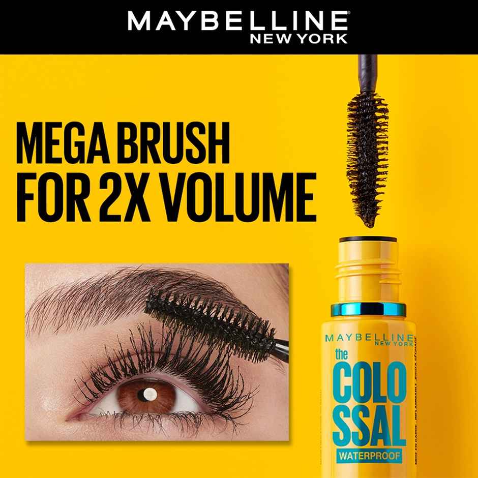 Maybelline New York Colossal Kajal Black Fix With Aloe Vera(0.35gms), Maybelline New York Volume Express Colossal Mascara Waterproof Black(10ml) & Maybelline Eyeliner - Bold Black | Waterproof(1pc) Combo