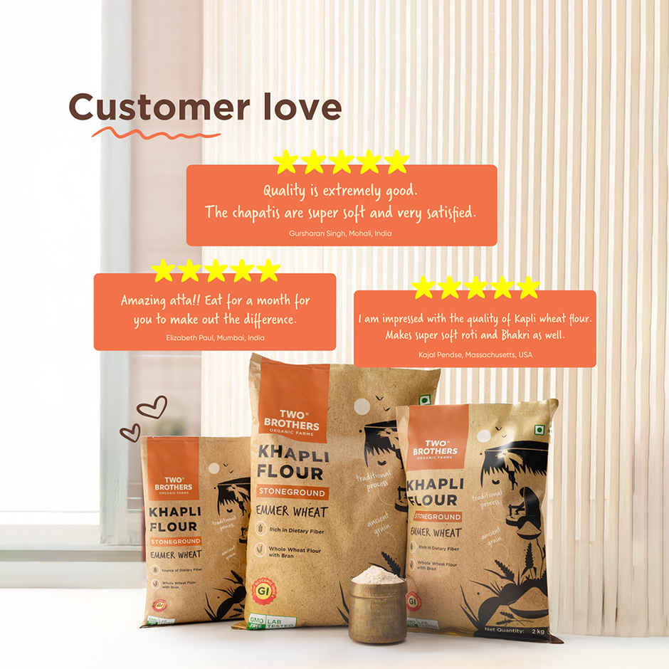 Two Brothers Khapli | Emmer Long Wheat Atta, Stoneground 5 Kg