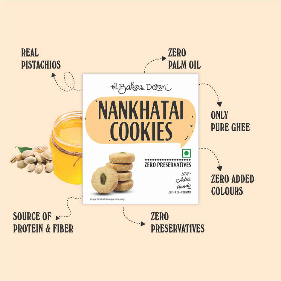The Baker's Dozen Nankhatai Cookies | Handmade Cookies Made with Pure Ghee | Adorned with Pistachios