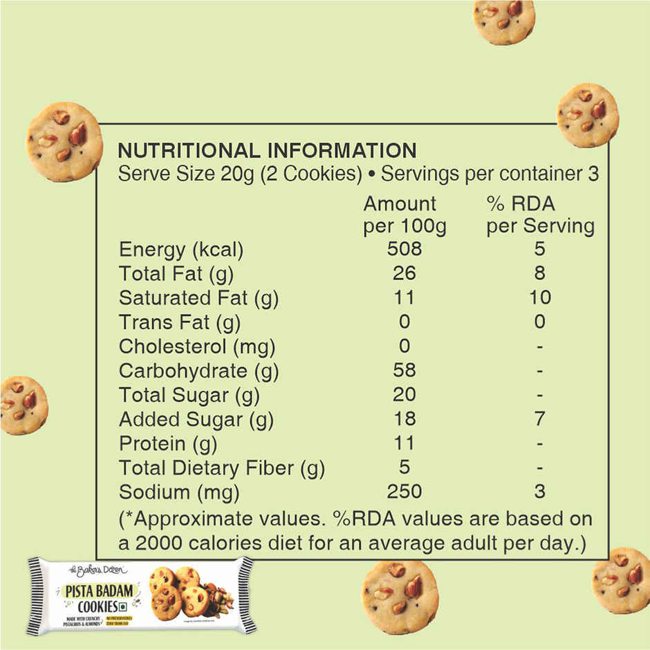 The Baker's Dozen Pista Badam Cookies | Premium Biscuit Handmade Cookies | Pista Biscuit