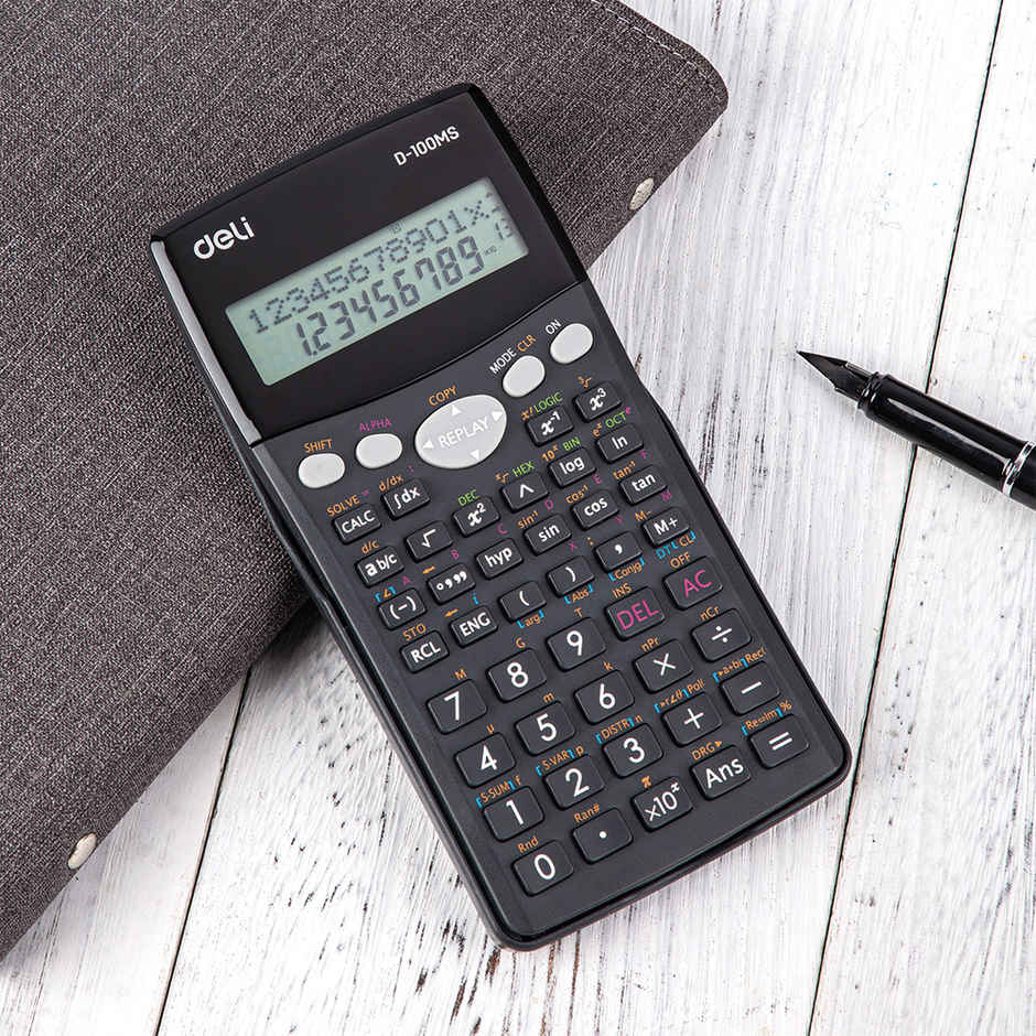 Deli ED-100MS -12 Digit Calculator, Dual Power, Scientific Calculator, Grey