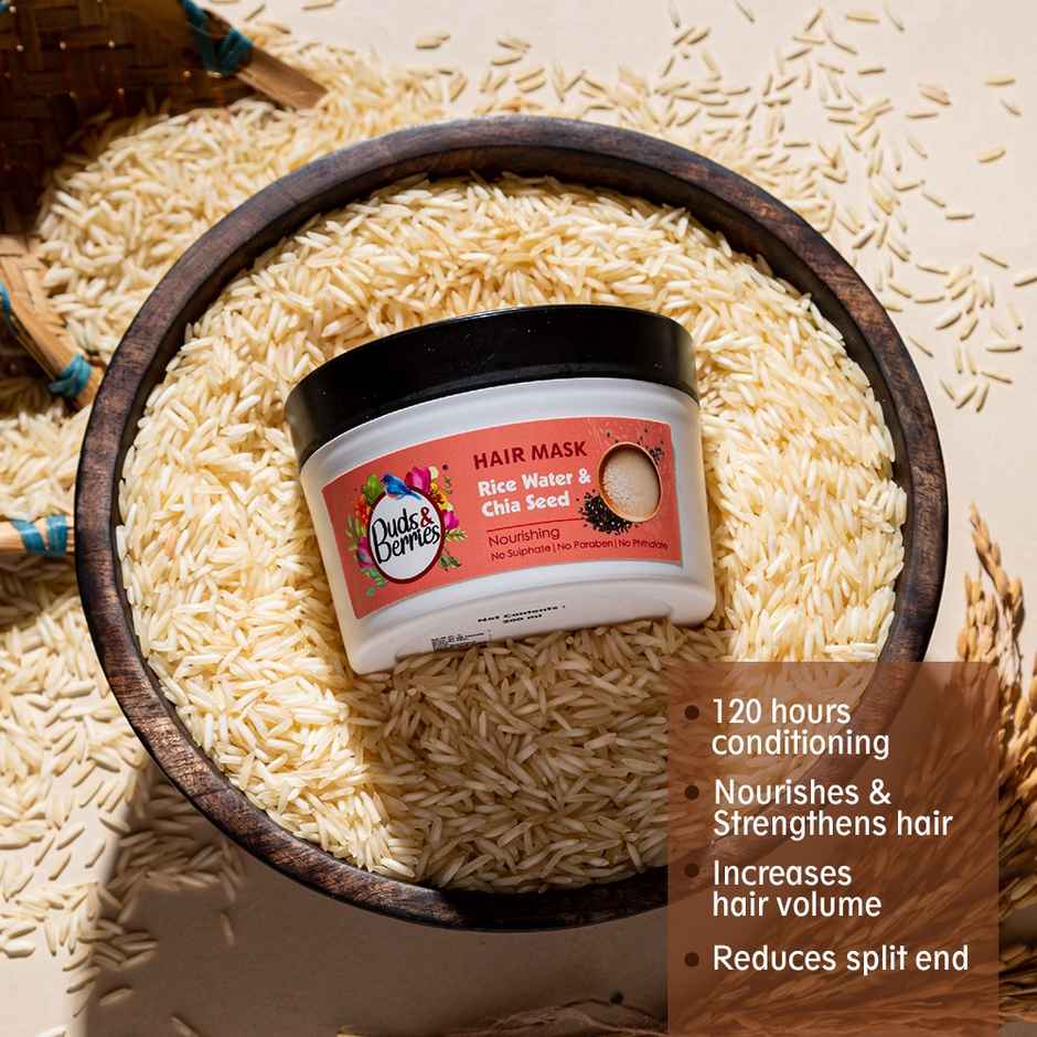Buds & Berries Rice Water and Chia Seeds Hair Mask for 120-Hour Nourishment and Conditioning