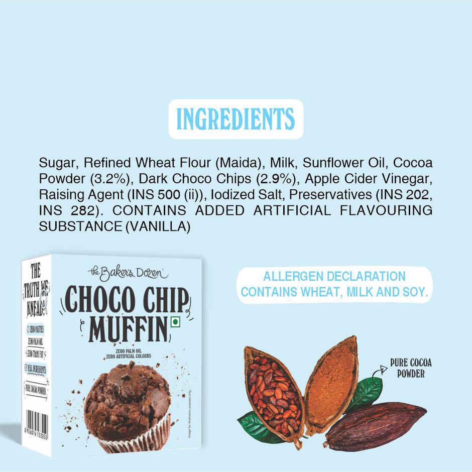 The Baker's Dozen Chocochip Muffin | Veg/Eggless Cake | Cup Cake | Tiffin Cake | Chocolate Muffin