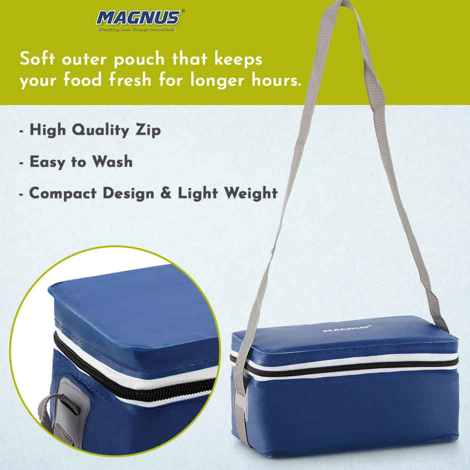 Magnus Fancy 3 Steel Lunch Box Set With Stainless Steel Washable Cover, And Stylish Carry Bag