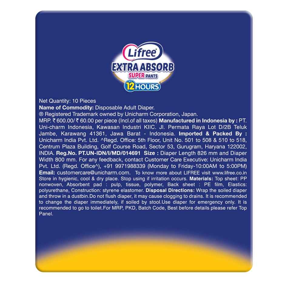 Lifree Super Extra Absorb Adult Diaper Pants Unisex | Waist (39-55 Inches) - XL