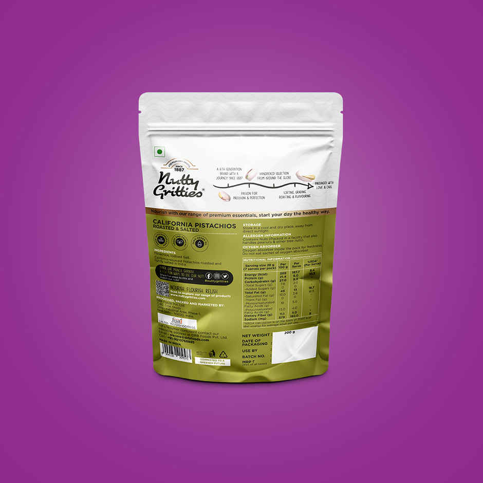 Nutty Gritties Roasted Pistachios - Lightly Salted, Non-Fried, Zero-Oil