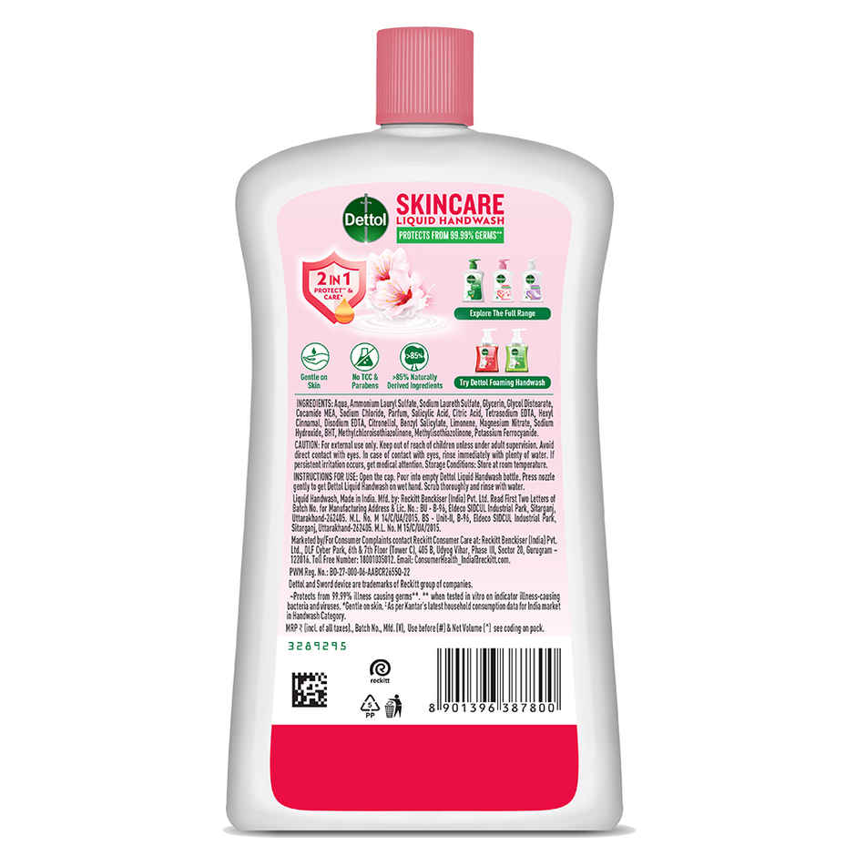Dettol Skincare Hand Wash Refill | Moisturizing Handwash | pH Balance | Gentle on Skin