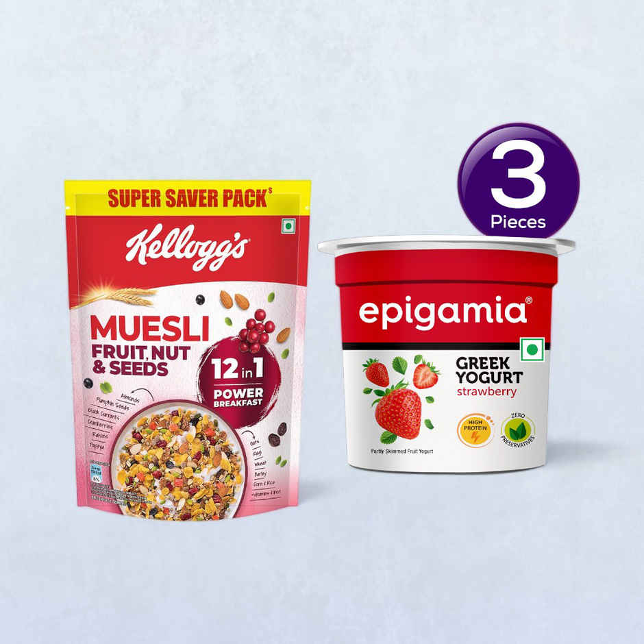 Kellogg's Crunchy Fruit & Nut Breakfast Cereals Muesli(750 gms) & Epigamia Greek Yogurt - Strawberry(90 gms) Combo