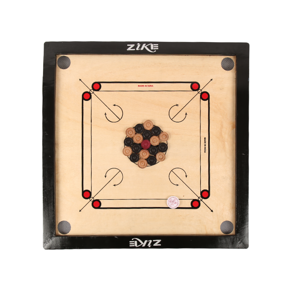 Zike Premium Wood Carrom Board Kit | 20 inch by 20 inch Board | 24 Coins, 1 Striker & 1 Powder